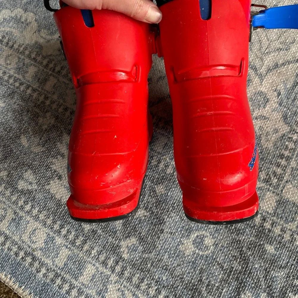 Salomon T1 Kids Red Ski Boots Character Graphics 16.0‎ 208mm Single Buckle Gorp
